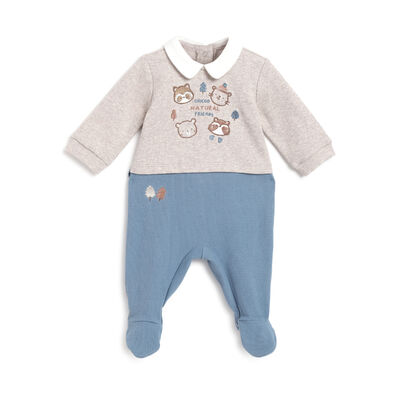 Boys Medium Natural Applique Nappy Opening Babysuit